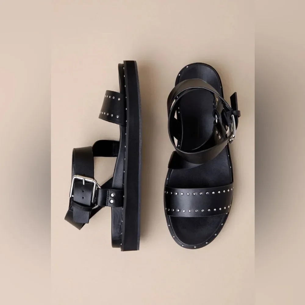 Shu Shop Cameron Black Studded Ankle Strap Sandals NEW in Box size 8.5